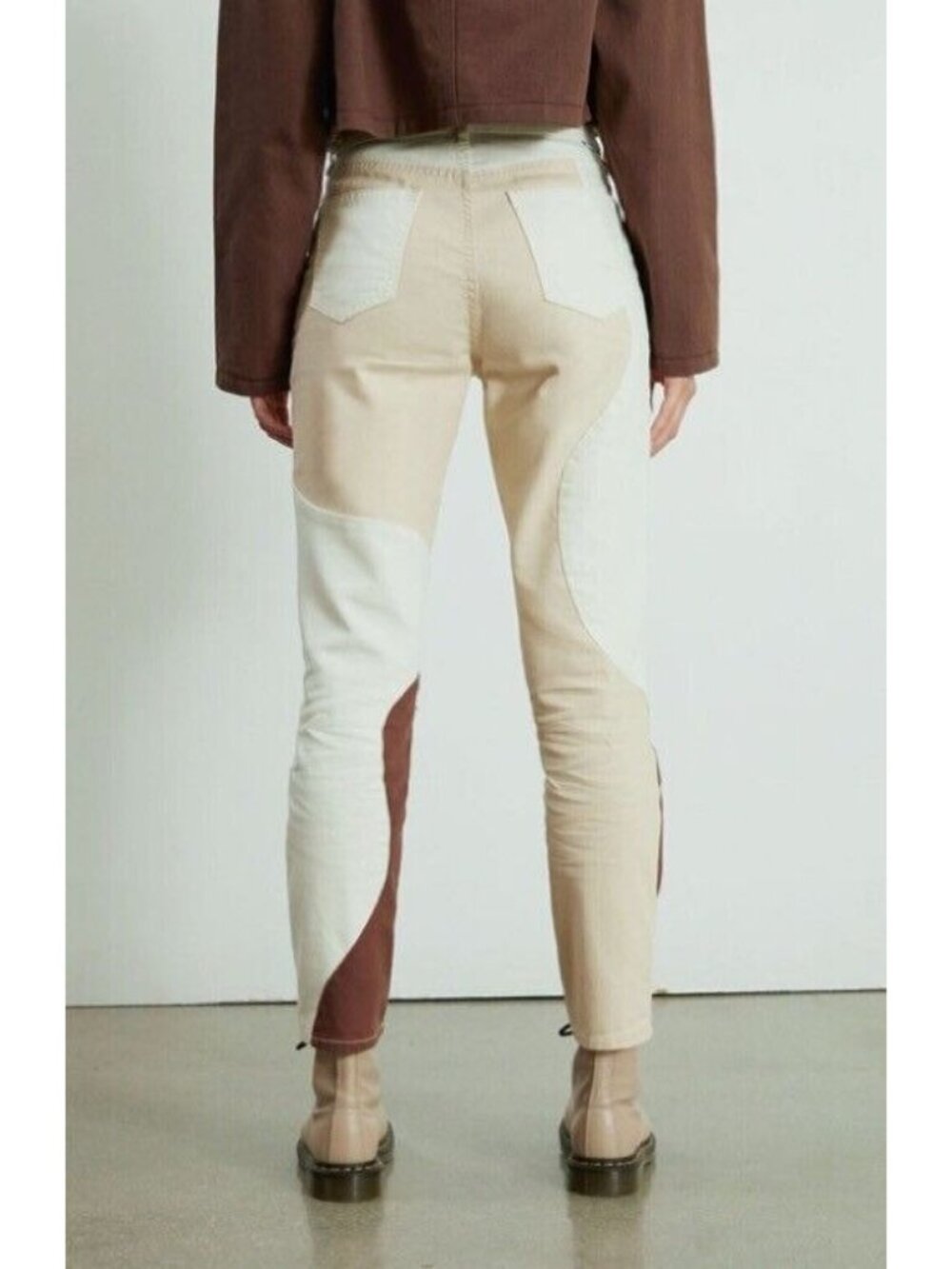 Pacsun Eco Tan~Brown Paneled High rise Mom Jeans Ginger Panel Color Block 24" - Picture 2 of 13